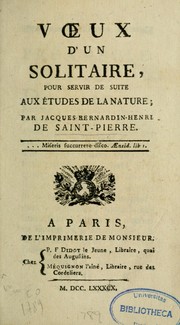 Cover of: Voeux d'un solitaire: pour servir de suite aux Etudes de la nature