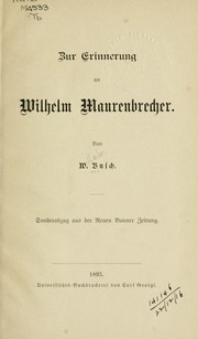 Cover of: Zur Erinnerung an Wilhelm Maurenbrecher