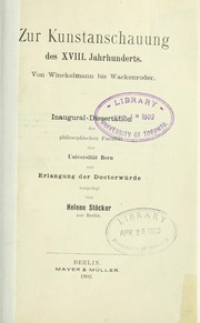 Cover of: Zur Kunstanschauung des 18. Jahrhunderts by Helene Stöcker