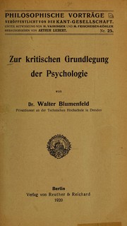 Cover of: Zur kritischen Grundlegung der Psychologie