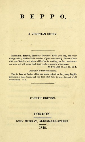 Beppo A Venetian Story 1818 Edition Open Library
