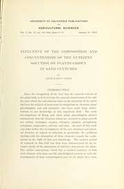 Cover of: Influence of the composition and concentration of the nutrient solution on plants grown in sand cultures