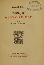 Cover of: Poems of Henry Timrod: with a memoir and portrait