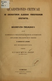 Cover of: Quaestiones criticae ad emendationem Claudiani panegyricorum spectantes by Ludwig Jeep