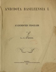 Cover of: Anecdota basileensia I.