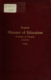 Cover of: REPORT OF THE MINISTER OF EDUCATION, ONTARIO