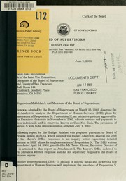 Cover of: [Analysis of the Department of Human Services plans for the implementation of Proposition N.] by San Francisco (Calif.). Board of Supervisors. Budget Analyst.