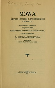 Cover of: Mowa mistrza Ignacego J. Paderewskiego