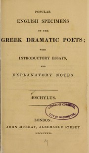 Cover of: Popular English specimens of the Greek Dramatic poets...