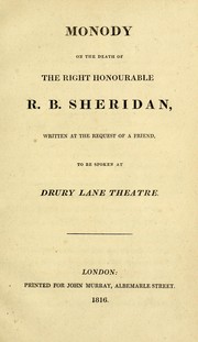 Cover of: Monody on the death of the Right Honourable R. B. Sheridan