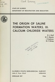 Cover of: The Origin of saline formation waters, III: calcium chloride waters