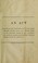 Cover of: An act to provide for the construction of an open canal through Channel Street and Mission Creek, in the City and County of San Francisco