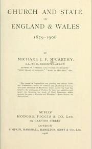Cover of: Church and state in England & Wales, 1829-1906 by Michael J. F. McCarthy