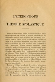 Cover of: L'Energetique et la théorie scholastique