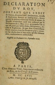 Cover of: Declaration du Roy, portant que l'Edit de Nantes by France