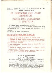 El derecho del Peru Virreynal by Luis Antonio Eguiguren
