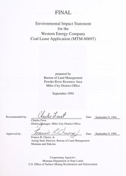 Cover of: Final environmental impact statement for the Western Energy Company Coal Lease Application (MTM-80697)