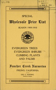 Cover of: Special wholesale price list season 1909-1910: evergreen trees, evergreen shrubs, climbing plants and palms