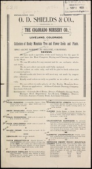 Cover of: O.D. Shields & Co., proprietors of the Colorado Nursery Co., Loveland Colorado: collectors of Rocky Mountain tree and flower seeds and plants