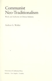 Cover of: Communist neo-traditionalism by Andrew G. Walder