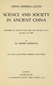 Cover of: Science and society in ancient China by Joseph Needham