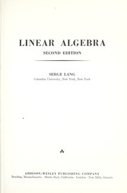Cover of: Linear algebra by Serge Lang