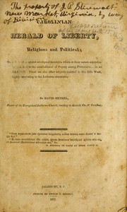 Cover of: Carolinian herald of liberty, religious and political, or, A testimony against attempted measures, which in their nature are calculated to lead to the establishment of Popery among Protestants: in an oration ...