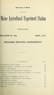 Cover of: Orchard spraying experiments