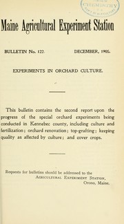 Cover of: Experiments in orchard culture