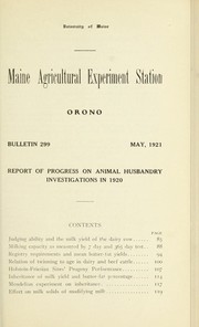 Cover of: Report of progress on animal husbandry investigations in 1920