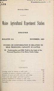 Cover of: Studies on conformation in relation to milk producing capacity in cattle | John W. Gowen