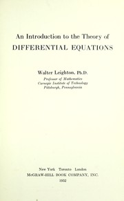 Cover of: An introduction to the theory of differential equations.