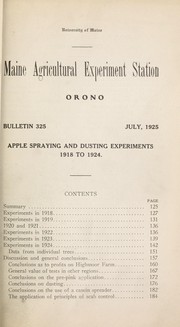 Cover of: Apple spraying and dusting experiments, 1918-1924