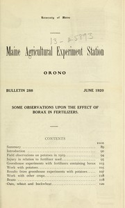 Cover of: Some observations upon the effect of borax in fertilizers