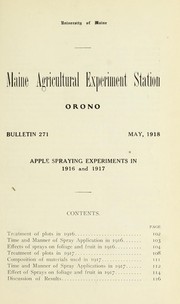 Cover of: Apple spraying experiments in 1916 and 1917 / [W.J. Morse]