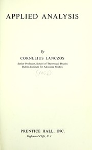 Cover of: Applied analysis. by Cornelius Lanczos