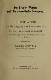 Die Brüder Warton und die romantische Bewegung by Maurice Denby