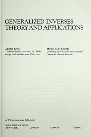 Cover of: Generalized inverses: theory and applications by Adi Ben-Israel