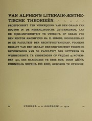 Van Alphen's literair-aesthetische Theorieën by Anna Cornelia Sophia De Koe