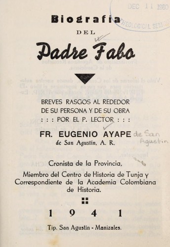 Biografía del padre Fabo (1941 edition) | Open Library