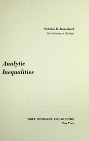 Cover of: Analytic inequalities.