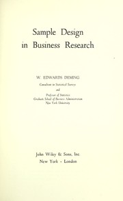 Cover of: Sample design in business research. by W. Edwards Deming