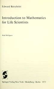 Cover of: Introduction to mathematics for life scientists.