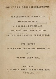 Cover of: De sacra poesi Hebraeorum: praelectiones academiae Oxonii habitae