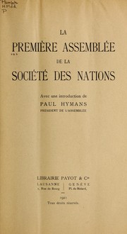 Cover of: La première Assemblée de la Société des Nations