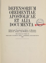 Cover of: Defensorium obedientiae apostolicae et alia documenta.