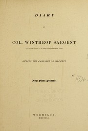 Cover of: Diary of Col. Winthrop Sargent, adjutant general of the United States' army, during the campaign of MDCCXCI
