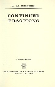 Cover of: Continued fractions.