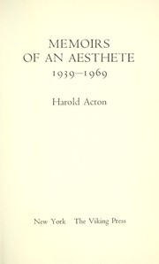 Cover of: Memoirs of an aesthete, 1939-1969
