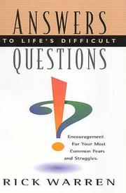 Cover of: Answers To Life's Difficult Questions by Rick Warren, Rick Warren